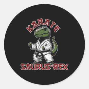Adesivo Redondo Engraçado T-rex Karate Dino Arts Crianças de Artes