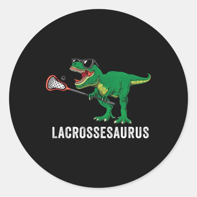 Adesivo Redondo Engraçado T Rex Lacrosse Dinossaur Lax Boys Lacros (Frente)