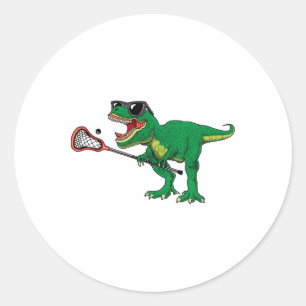 Adesivo Redondo Engraçado T Rex Lacrosse Dinossaur Lax Boys Lacros