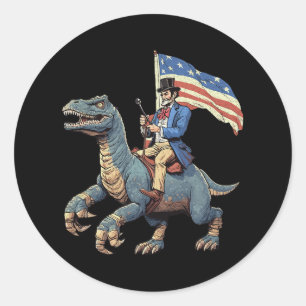 Adesivo Redondo Engraçado Tee Abe Lincoln Dirigindo Um Dinossauro