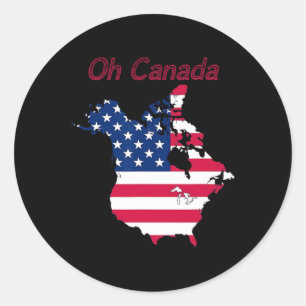 Adesivo Redondo Engraçado Tee Oh Canada Engraçado Mapa Dos Eua