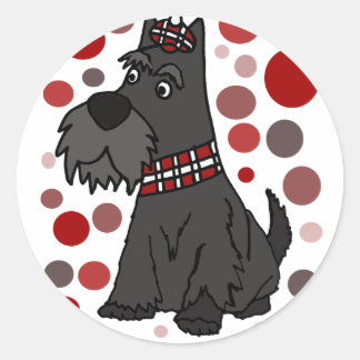 Adesivo Redondo Engraçado Terrier escocês e círculos Art