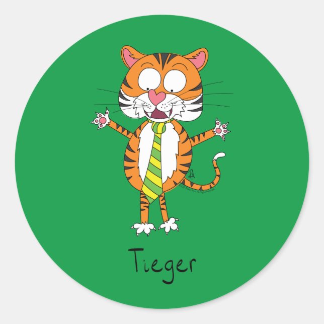 Adesivo Redondo Engraçado Tiger em um Tie Cartoon Kids (Frente)