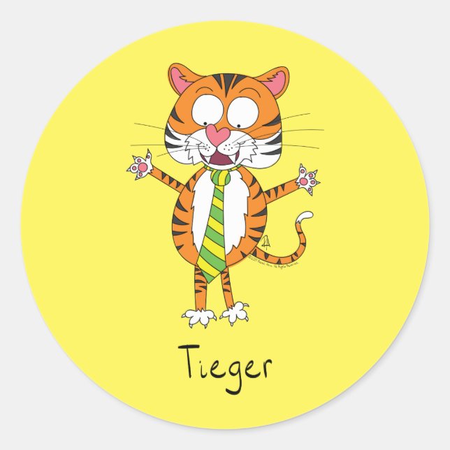 Adesivo Redondo Engraçado Tiger em um Tie Cartoon Kids (Frente)