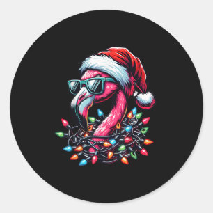 Adesivo Redondo Engraçado Trocal Nk Flamingo No Natal De Julho No