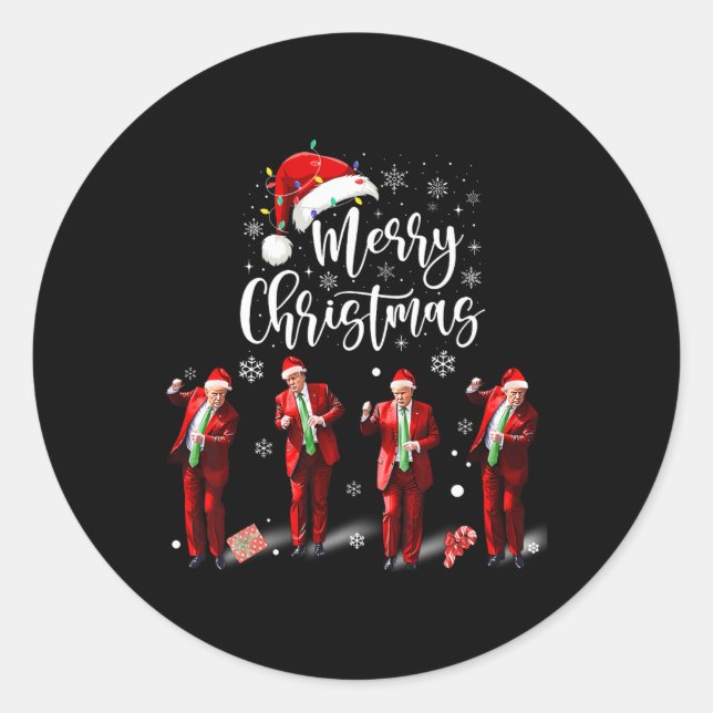Adesivo Redondo Engraçado Trump Dance Papai Noel Feliz Natal (Frente)