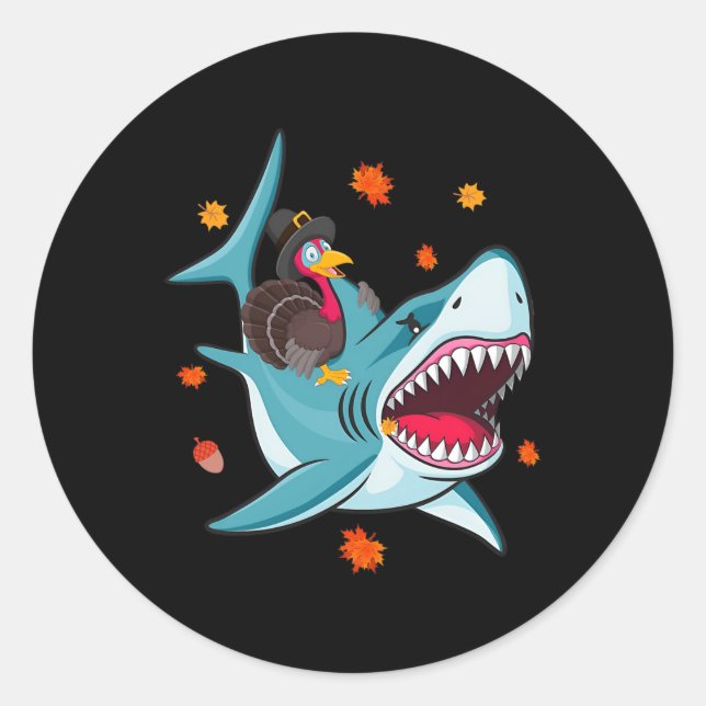 Adesivo Redondo Engraçado Turquia e Shark Fall Vibes Happy Graças (Frente)