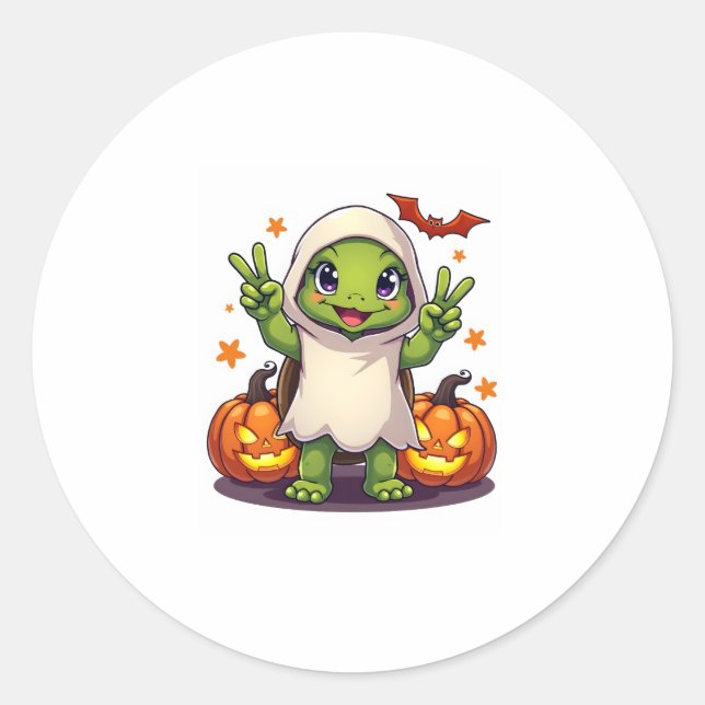 Adesivo Redondo Engraçado Turtle Fantasma Pumpkin Boo Halloween Cr (Frente)