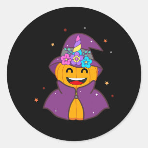 Adesivo Redondo Engraçado Unicórnio Pumpkin Halloween - Obrigado