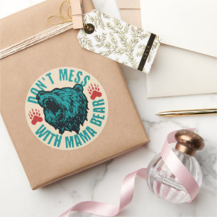 Adesivo Redondo Engraçado Urso da Mamãe Não Mete com Mama Verde Cr