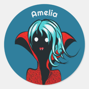 Adesivo Redondo Engraçado Vampiro Menina Gótico Bonito Nome de Art
