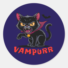 Adesivo Redondo Engraçado Vampurr Vampiro Cat Halloween Pun