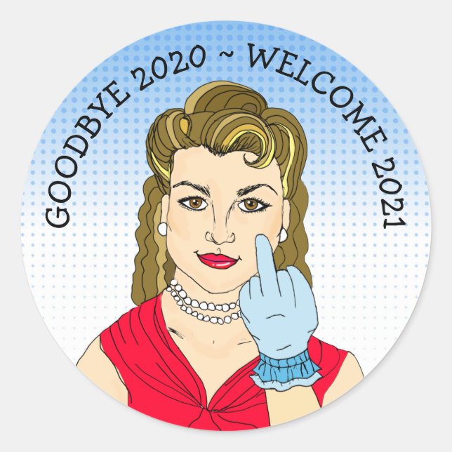 Adesivo Redondo Engraçado Viajar a Senhora do Retro Pássaro (Frente)