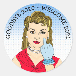 Adesivo Redondo Engraçado Viajar a Senhora do Retro Pássaro