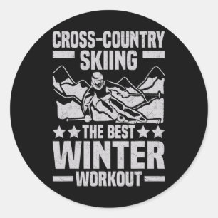 Adesivo Redondo Engraçado Winter Sport Snow Cross-country Skiing A