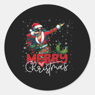 Adesivo Redondo Engraçado Xmas Dabbing Sereia Papai Noel Feliz Chr
