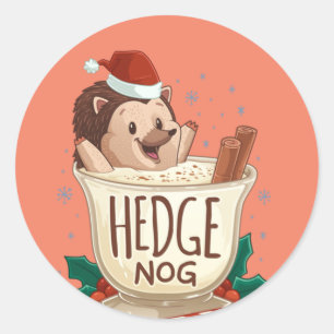 Adesivo Redondo Engraçado Xmas Hedge Nog Hedgehog Eggnog Natal