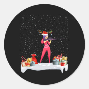 Adesivo Redondo Engraçado Xmas Lighting Reindeer Santa Hat Biathlo