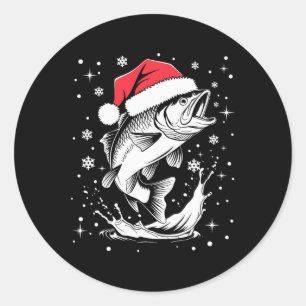 Adesivo Redondo Engraçado Xmas Santa Hat Pesca Natal