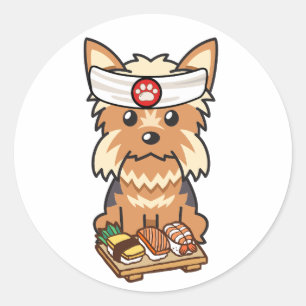 Adesivo Redondo Engraçado yorkshire terrier dog é um sushi chef