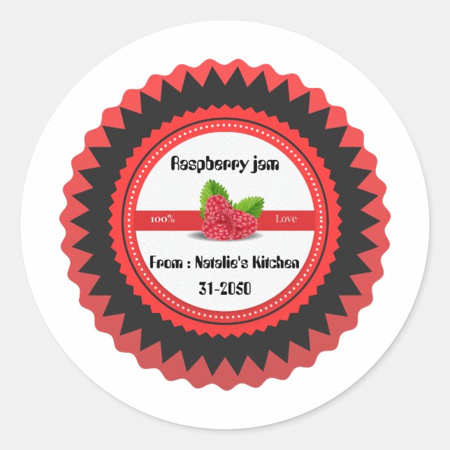 Adesivo Redondo Enlace de framboesa feito com amor, o Stic Red Rou (Frente)