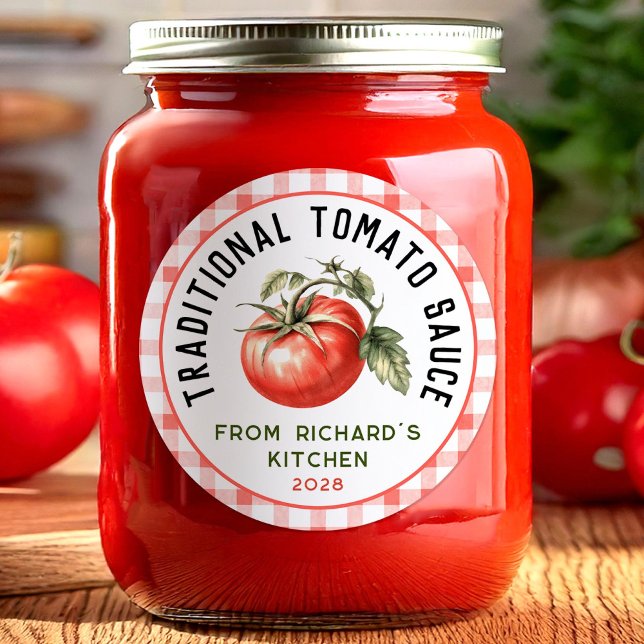 Adesivo Redondo Enlatamento tradicional de molho de tomate (Criador carregado)