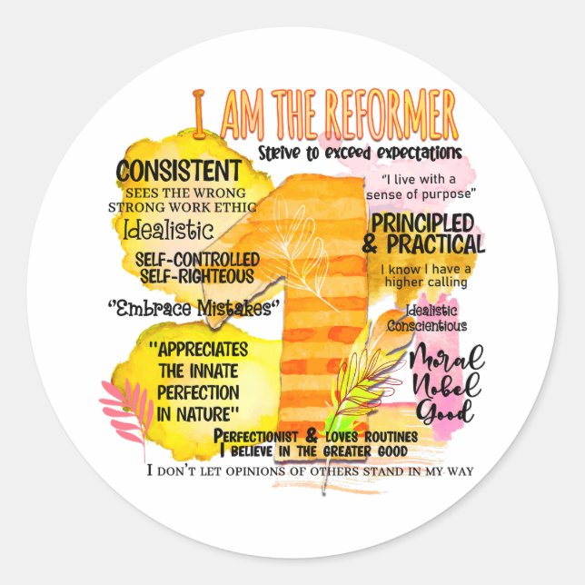 Adesivo Redondo Enneagram Tipo 1 - Sou O Reformador (Frente)