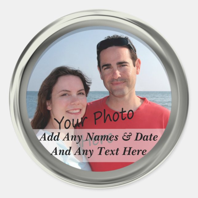 Adesivo Redondo Enquadre Sua Própria Fotografia e Autocolantes de  (Frente)