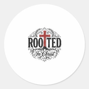 Adesivo Redondo Enraizado em Cristo Design de Cruz Cristã Vintage_