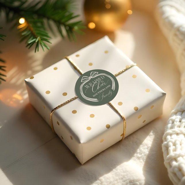 Adesivo Redondo Enrolado Na Bolinhas Elegante Arco De Natal (Wrapped In Cheer Elegant Polka Dot Christmas Bow Classic Round Sticker)