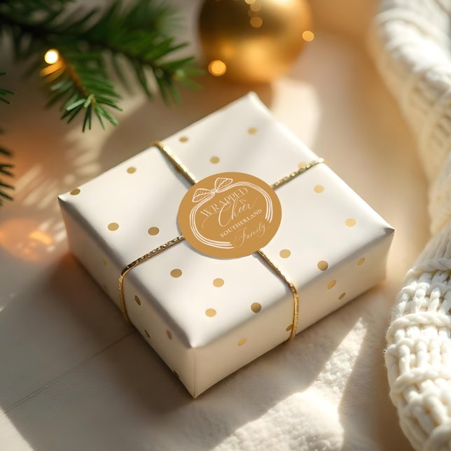 Adesivo Redondo Enrolado Na Bolinhas Elegante Arco De Natal (Wrapped In Cheer Elegant Polka Dot Christmas Bow Classic Round Sticker)