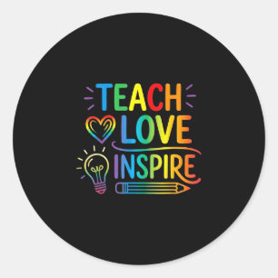 Adesivo Redondo Ensine amor inspire professor retrô de volta às au