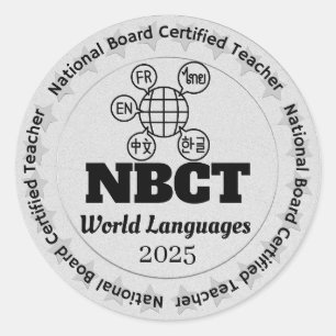 Adesivo Redondo Ensino certificado NBCT para idiomas mundiais pers