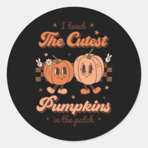Adesivo Redondo Ensino Os Pumpkins Mais Bonitos No Patch Retro Tea