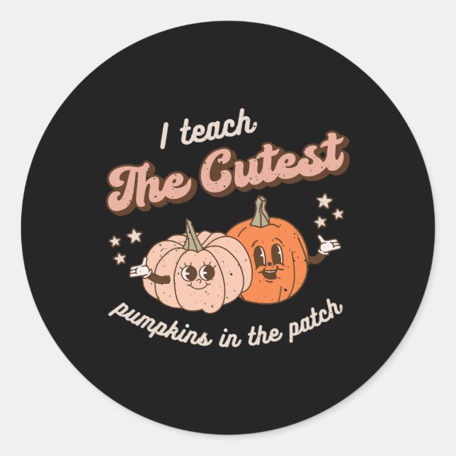 Adesivo Redondo Ensino Os Pumpkins Mais Bonitos No Patch Retro Tea (Frente)