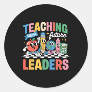 Adesivo Redondo Ensino Retro Líderes Futuros Diversão Volta às Aul