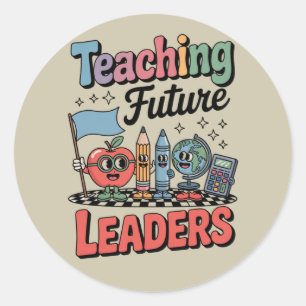 Adesivo Redondo Ensino Retro Líderes Futuros Professor Groovy