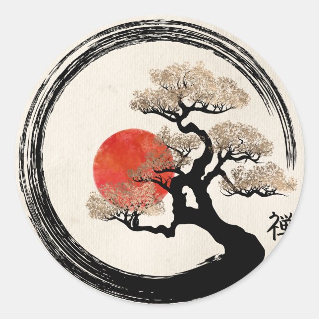 Adesivo Redondo Enso Circle e Bonsai Tree na Canvas (Frente)