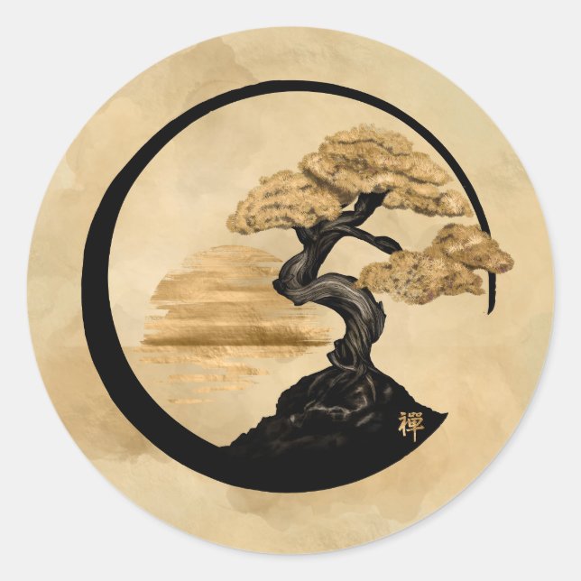 Adesivo Redondo Enso Zen Circle Bonsai - Ouro Sunrise (Frente)