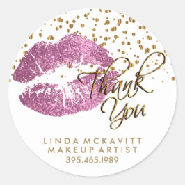 Adesivo Redondo Então, Lábio Luminoso Rosa em Branco - Obrigado