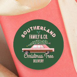 Adesivo Redondo Entrega de Árvore de Natal de Carro vintage Rosa d