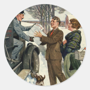 Adesivo Redondo Entrega do carteiro do Natal do Victorian do