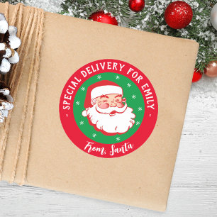 Adesivo Redondo Entrega Especial De Papais noeis Crianças De Natal