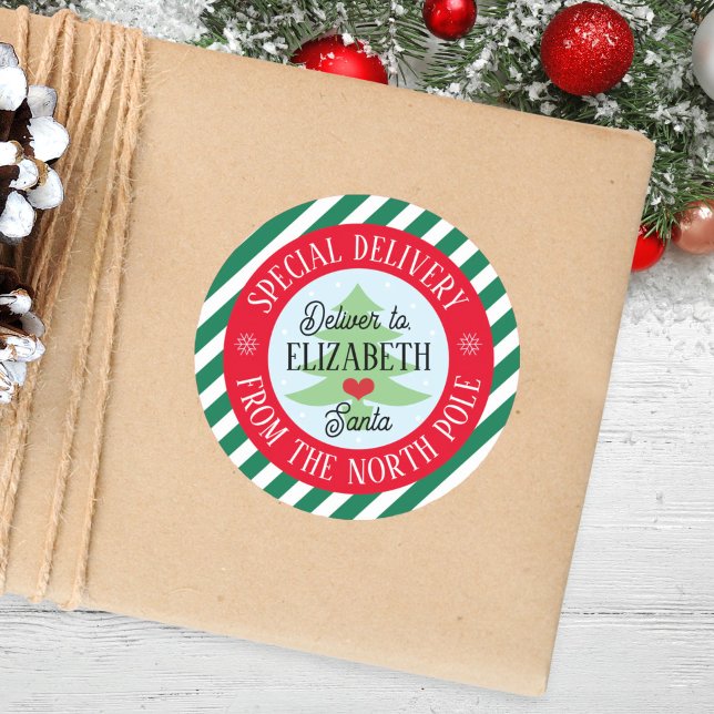 Adesivo Redondo Entrega Especial De Papais noeis Crianças Vinheta  (Criador carregado)