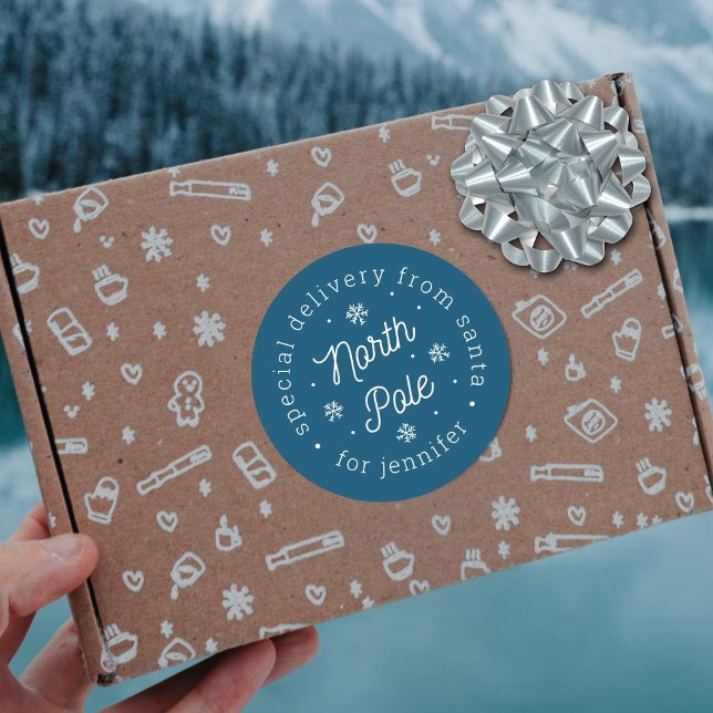 Adesivo Redondo Entrega Especial De Papais noeis No Polo Norte (Criador carregado)