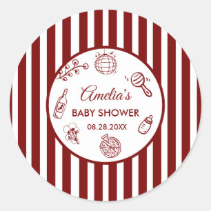 Adesivo Redondo Entrega Especial de Pizza Doodle Chá de Bebê