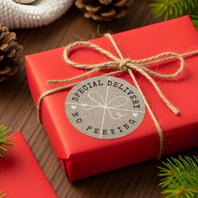 Adesivo Redondo Entrega especial divertida Sem Parcela de Papel Kr (Fun Special Delivery No Peeking Kraft Paper Parcel Classic Round Sticker)