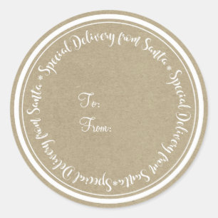 Adesivo Redondo Entrega Especial do Natal Rustic Kraft dos Papais