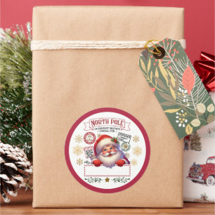 Adesivo Redondo Entrega Especial do Papai Noel para Crianças do Po