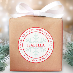 Adesivo Redondo Entrega Especial do Papai Noel Polo Norte Nome da 